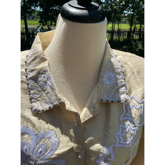 Coldwater Creek Embroidered Silk Blend Button-Up Top XXL Ivory & White - Picture 2 of 7